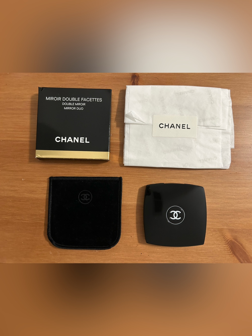 Chanel Compact mirror with travel pouch and tissue paper